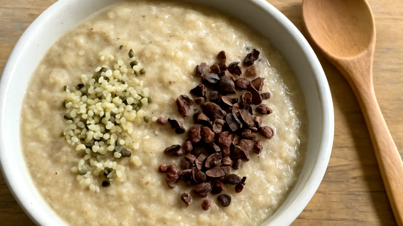 Amaranth-Porridge mit Hanfsamen und Kakao-Nibs"