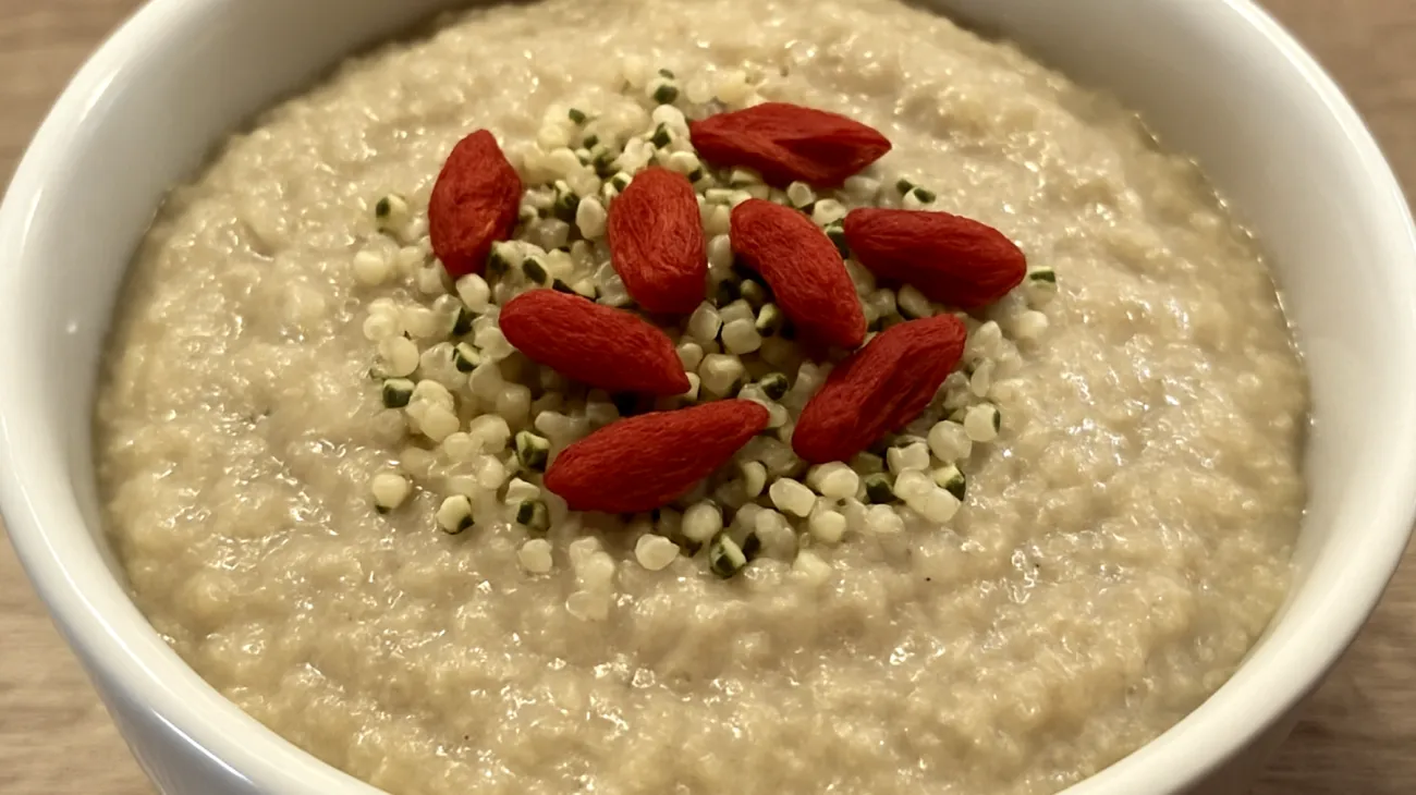 Amaranth-Quinoa-Pudding mit Hanfsamen und Goji-Beeren"